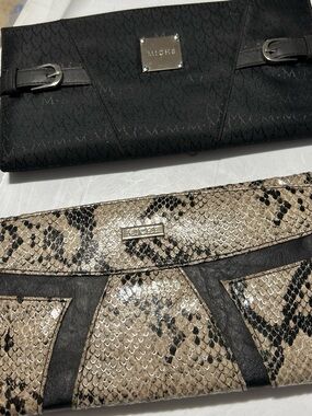 Miche Black and Taupe Snake-Print Clutch Set